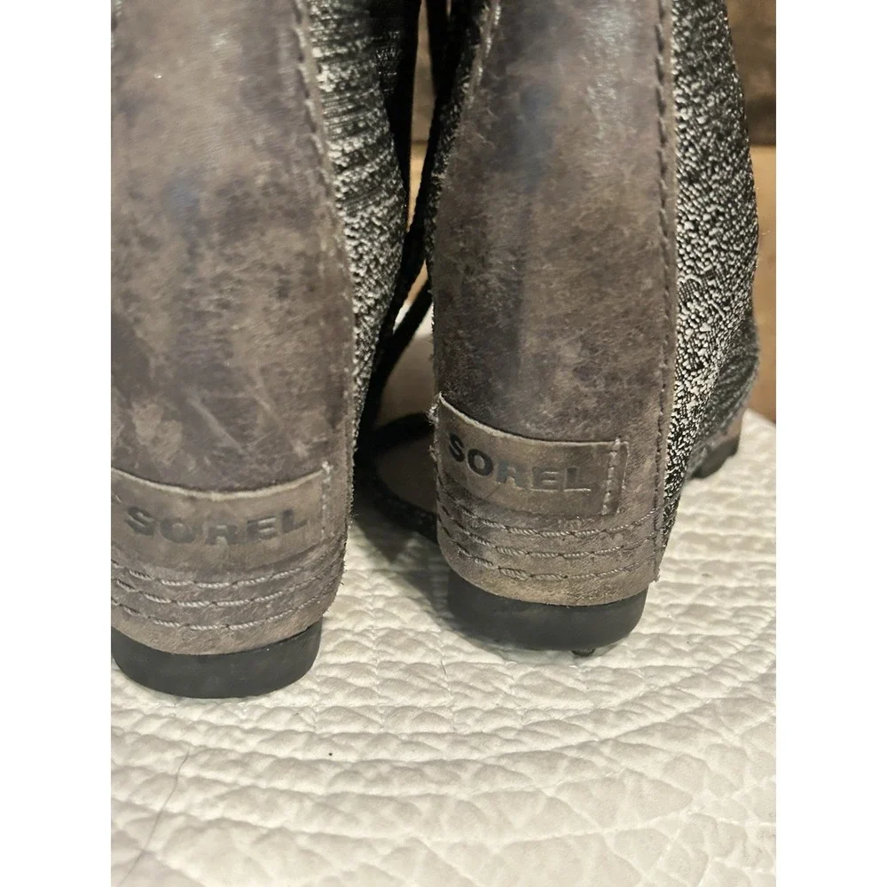 Sorel PDX Wedge Ankle Boots Womens‎ 7 Quarry Gray Booties Tweed LL5316-052